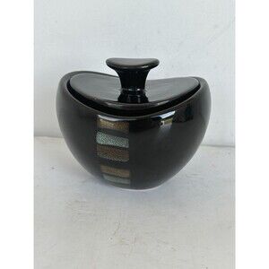 Pfaltzgraff Everyday Cayman Sugar Bowl w Lid Brown Aqua Stoneware 3.25”
